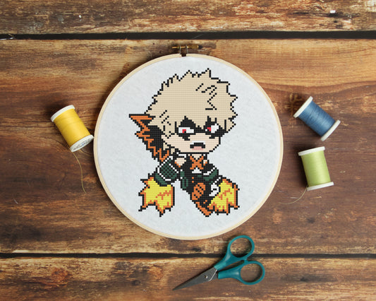 Bakugo From My Hero Academia Cross Stitch Pattern