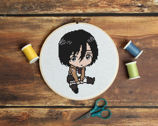 Mikasa Akerman from Attack on Titan Cross Stitch Pattern